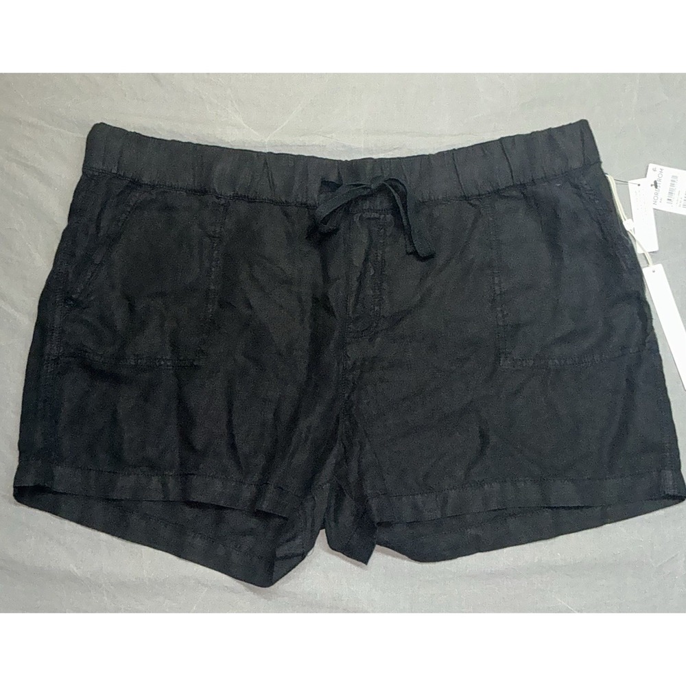 Caslon NWT Women's XXL 100% Linen Drawstring Waist Pull-On Black Shorts Pockets